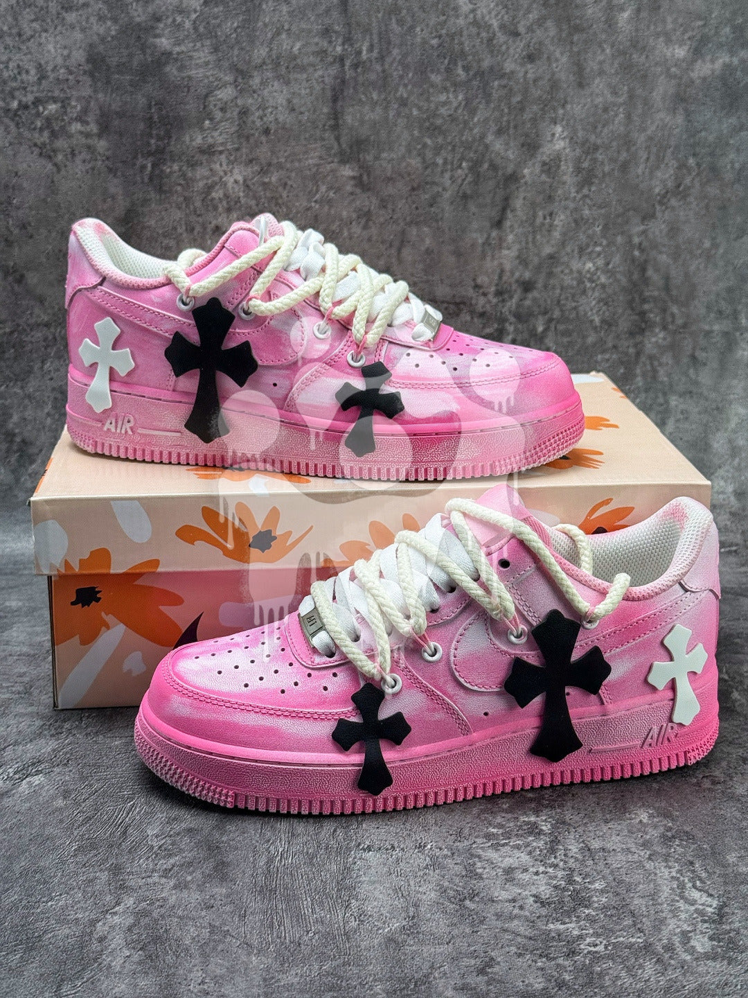 Custom Nike Air Forces 1 "Pink Chrome Hearts"