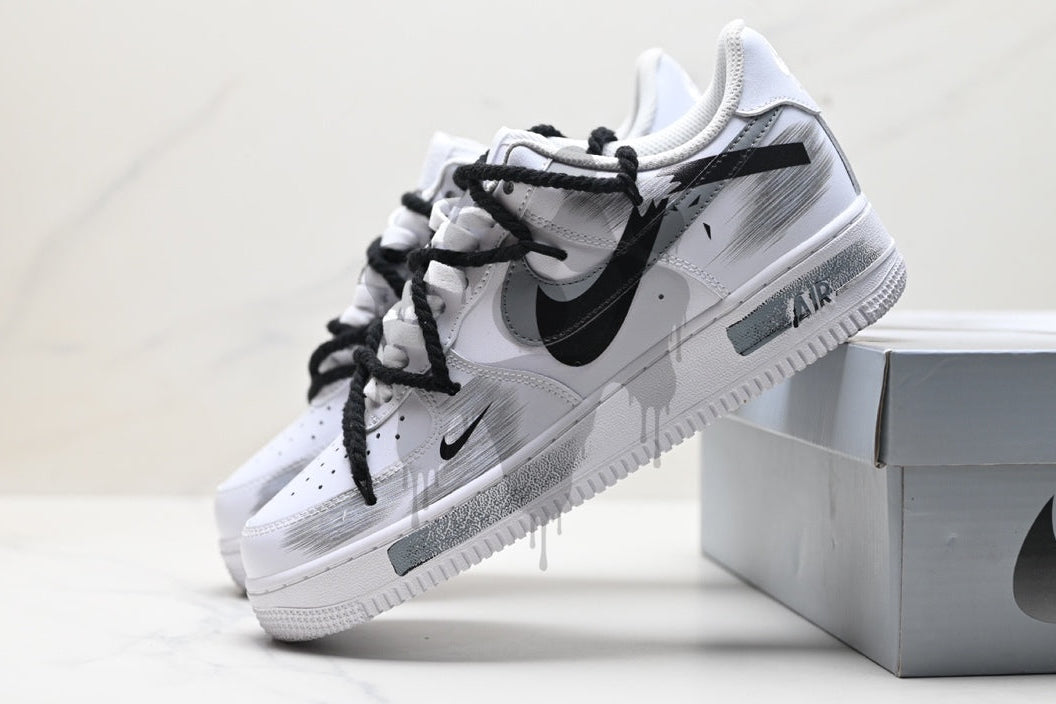 Custom Nike Air Forces 1 "Black and Grey Swoosh"